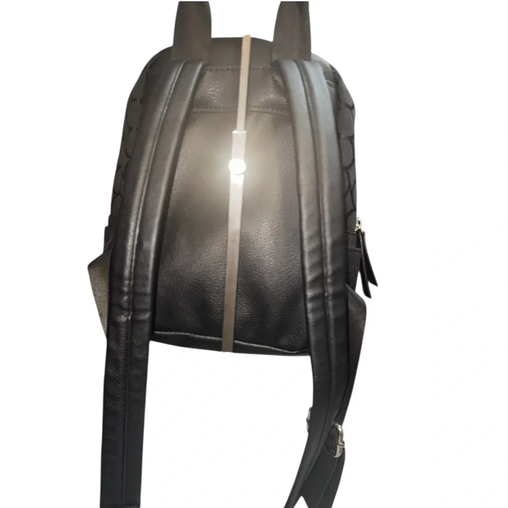 Chic & Compact: Nine West Taren Mini backpack Black logo canvas & leather